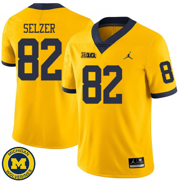 Men's University of Michigan #82 Carter Selzer Yellow Jordan Brand Official Game Jersey